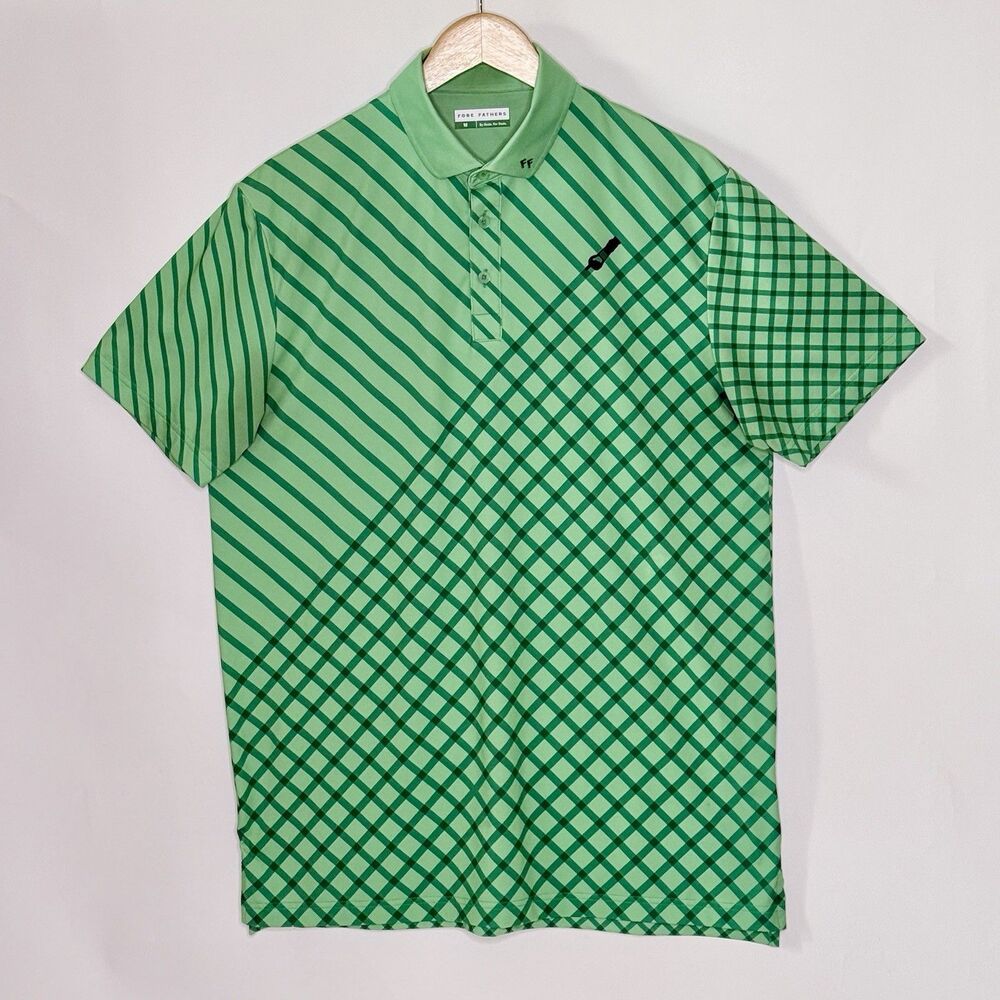FORE FATHERS Short Sleeve Polo Shirt Men's M Green TURF DAD Lawnmower Logo